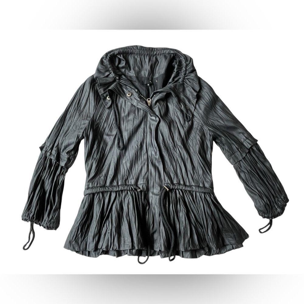 RYU CRINKLE COATED BLACK PEPLUM JACKET WOMENS SMALL